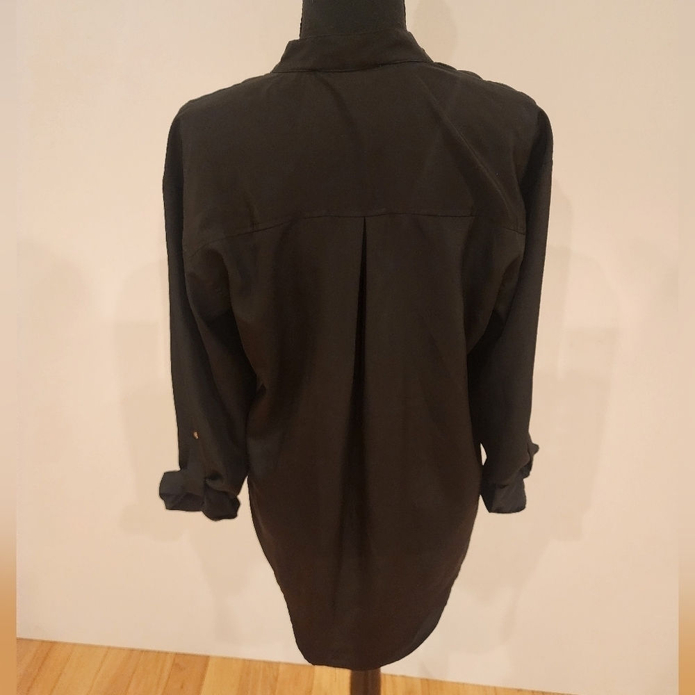 Michael Kors Black Zipper-Pocket Long Sleeve Blouse Size 6 - Picture 2 of 11